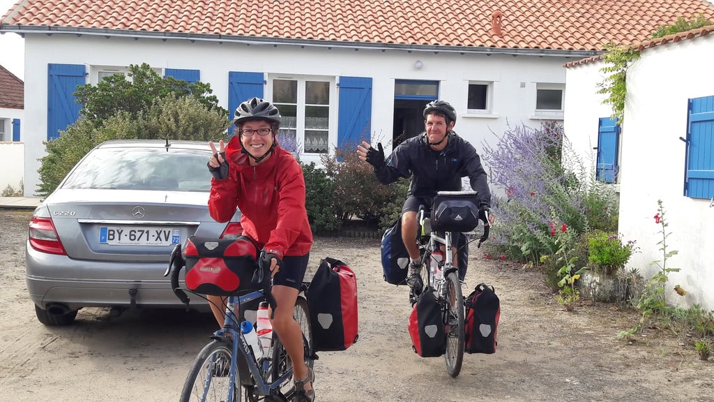 Alice and Jeremy cycle touring in Noirmoutier, France