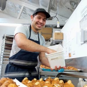 Cesar making almond croissants