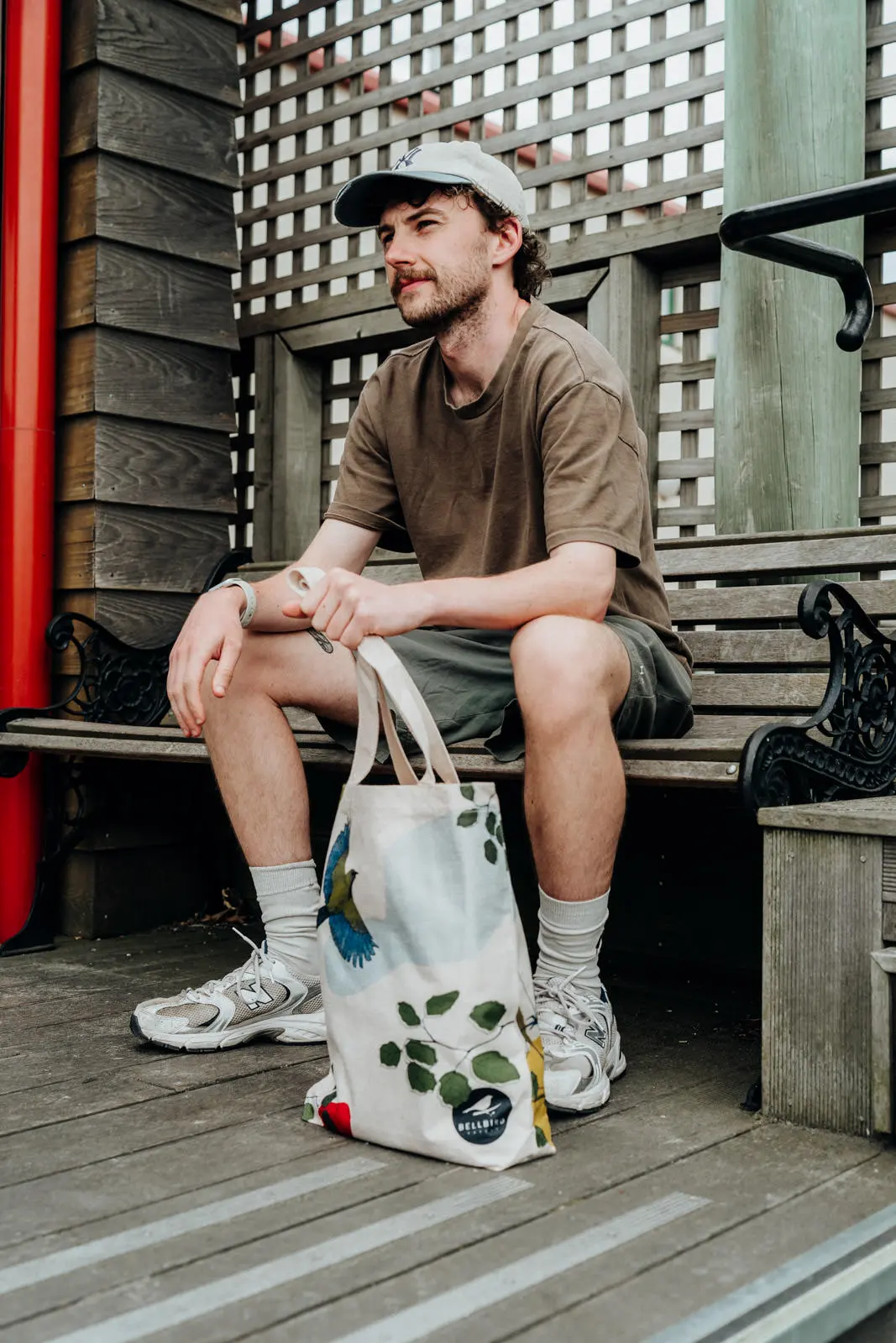 Matt modelling with Bellbird Tote Bag