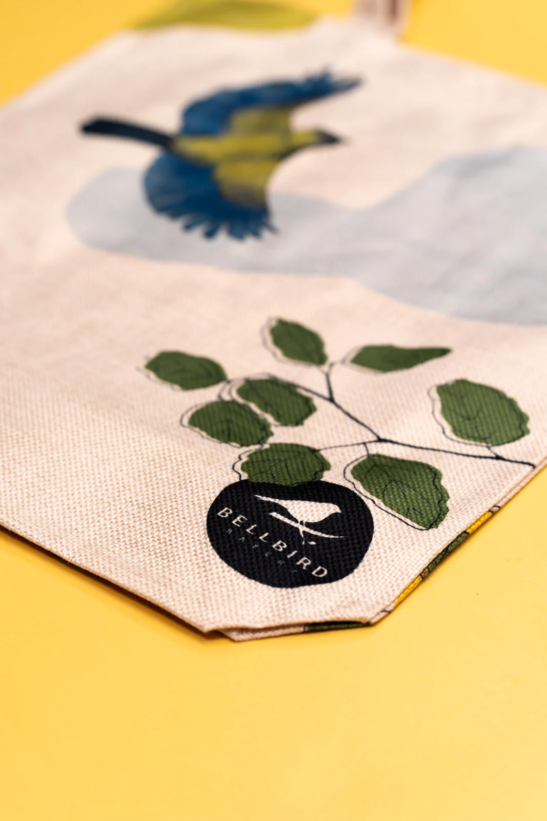 Bellbird Bakery Tote Bag on Yellow Background