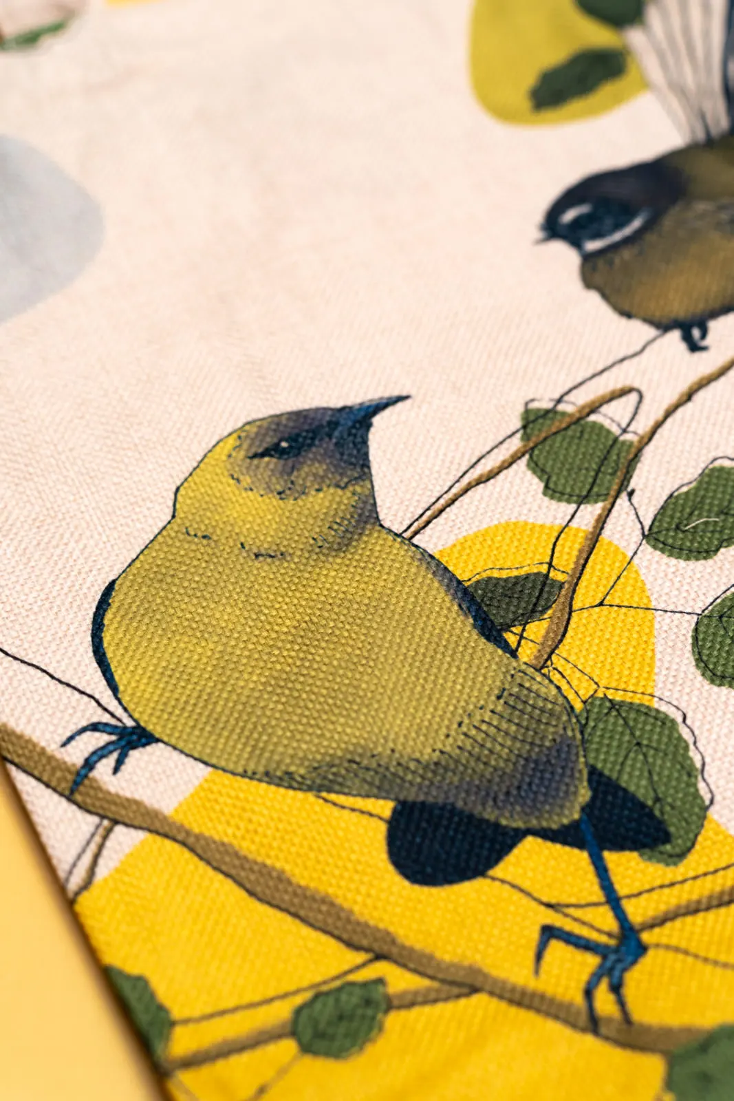 Bellbird Bakery Tote Bag on Yellow Background