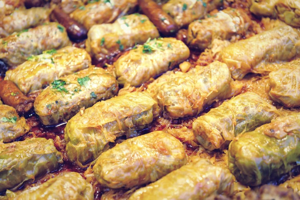 Gourmet Töltött káposzta (stuffed cabbage) at the Budapest Christmas Market, Hungary
