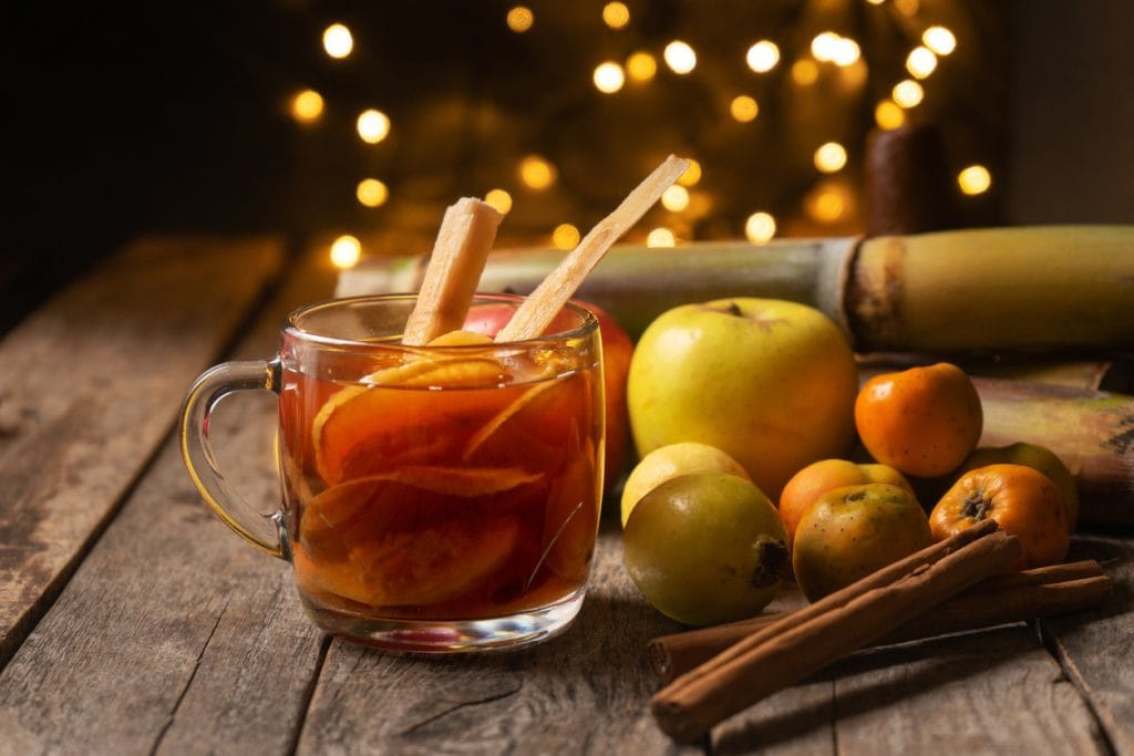 Hot Christmas punch also called "ponche" with fruits