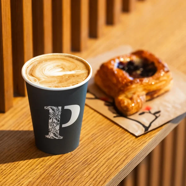 Flat White Coffee with Blueberry Danish