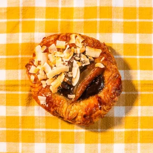 Pear and Chocolate Danish on Yellow cloth