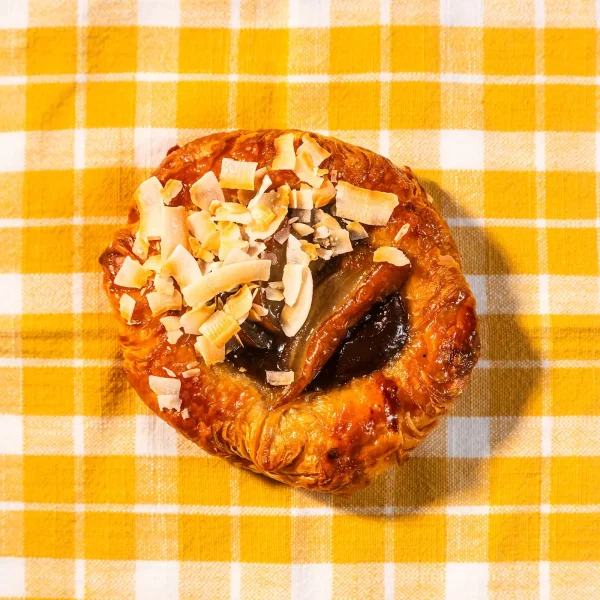 Pear and Chocolate Danish on Yellow cloth