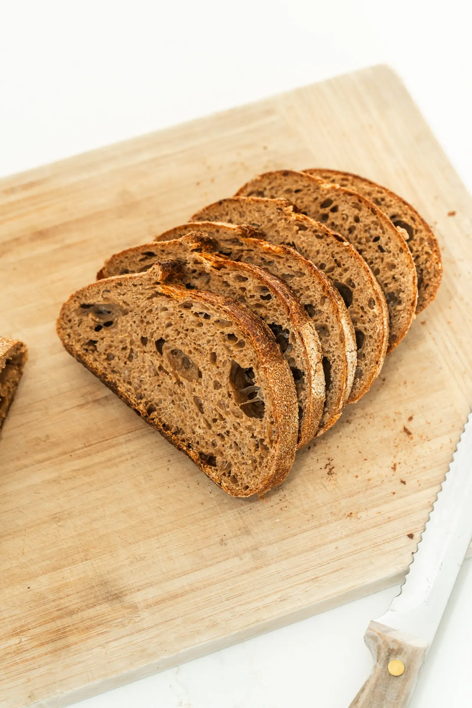 Organic Wholewheat Sourdough Sliced on board