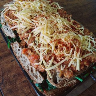 Lasagne bake before baking, recipe with Bellbird sourdough